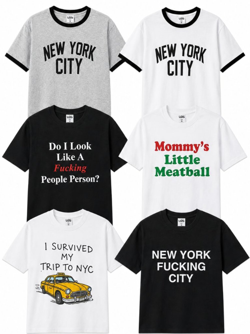 Pack of 6 Men's Graphic T-Shirts Bundle Funny NYC Travel Novelty Tees  S-XL